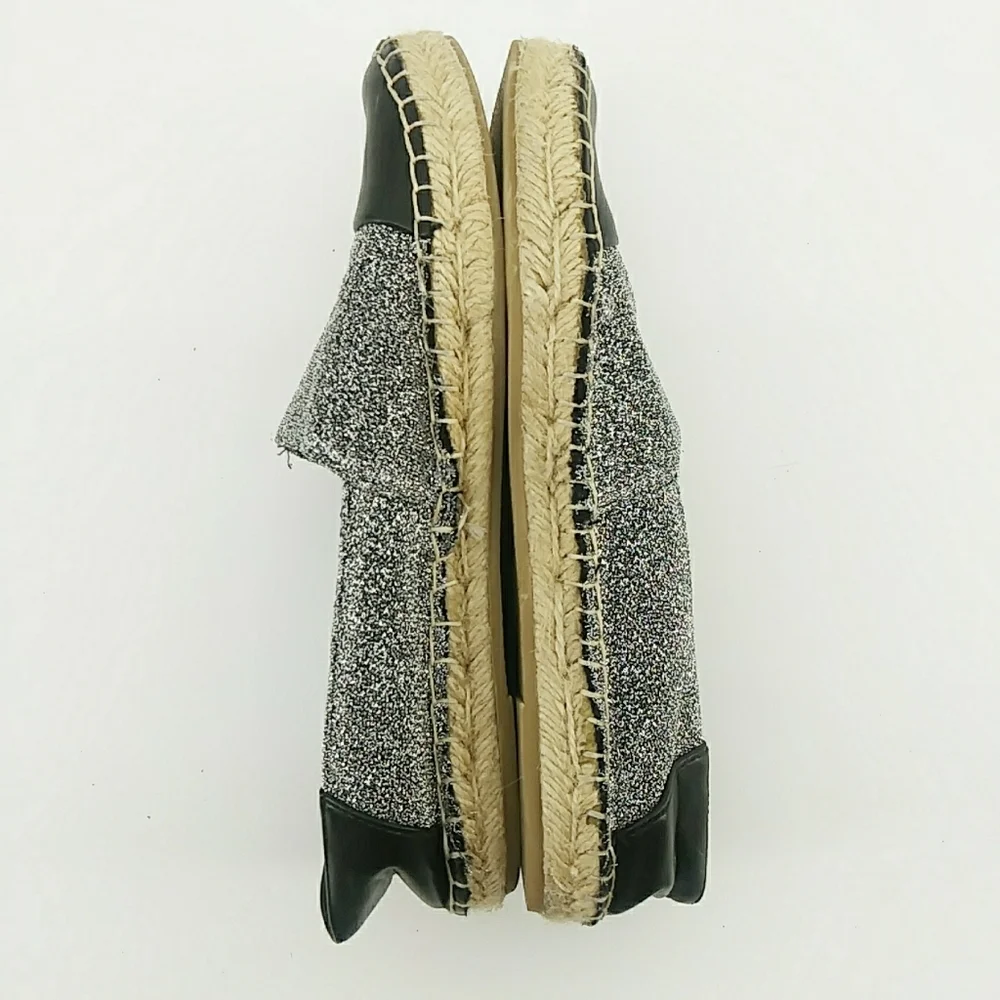 Zara Basic Collection Metallic Faux Leather Cap Toe Espadrills Silver Glitter 35